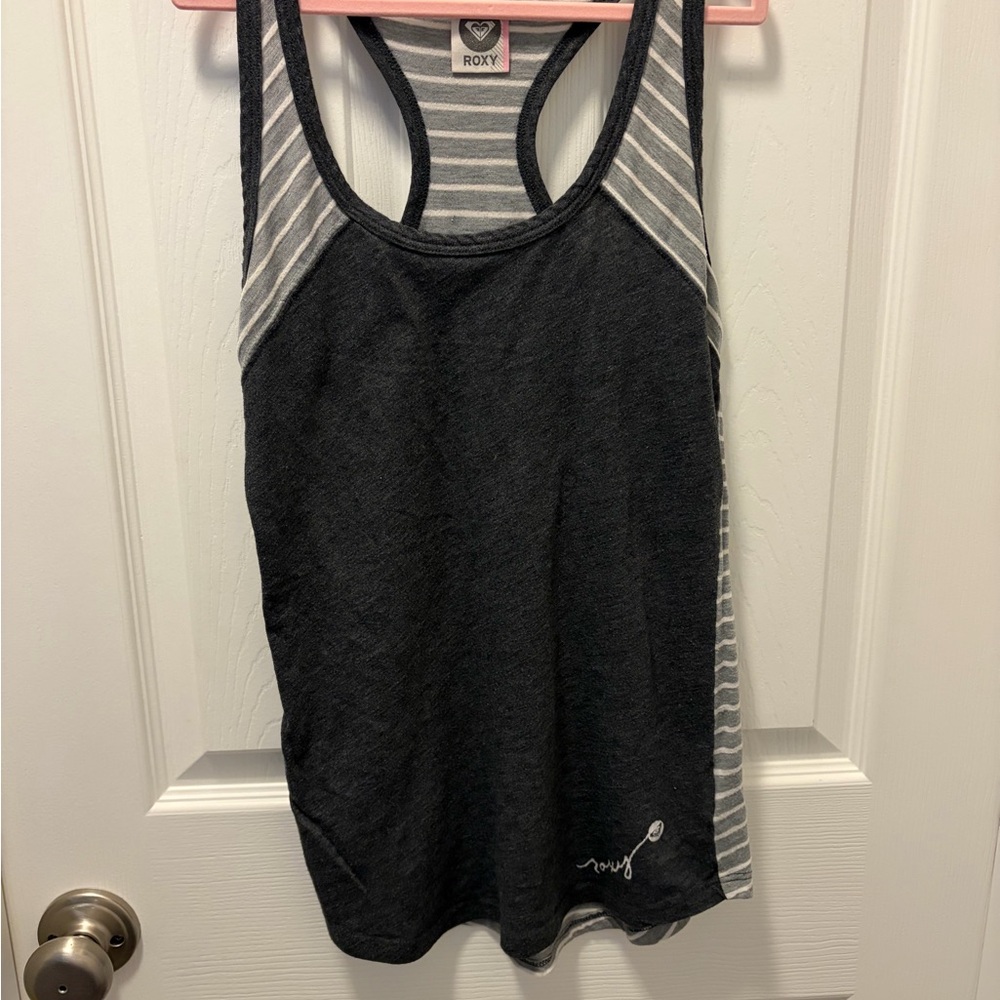 Roxy Women's Charcoal and Light Gray Striped Tank Top